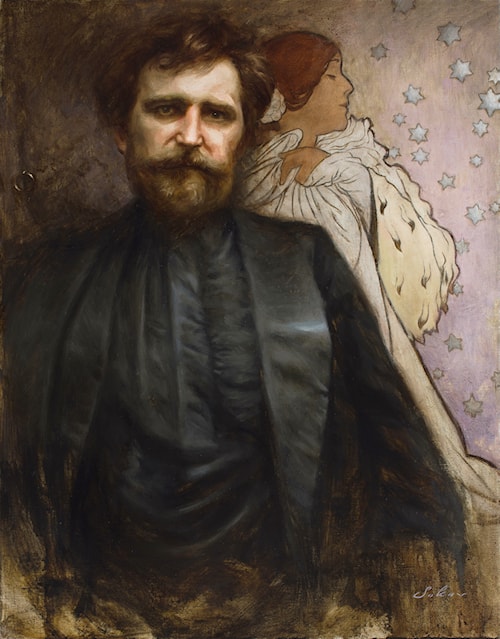 Alphonse Mucha in Front of His Work